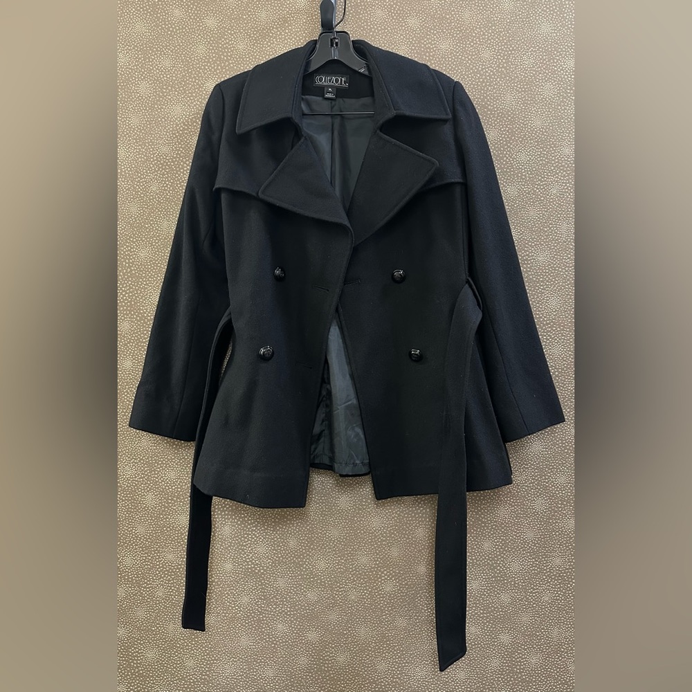 🔥🔥🔥Collezione Petite Black Belted Wool Coat Large